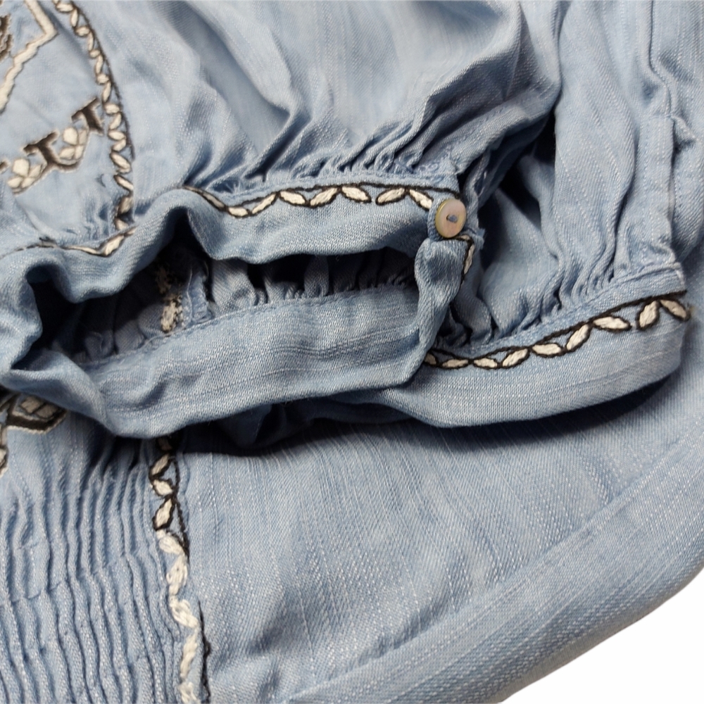 Light Blue Embroidered V-Neck Women's Top - Picture 5 of 13